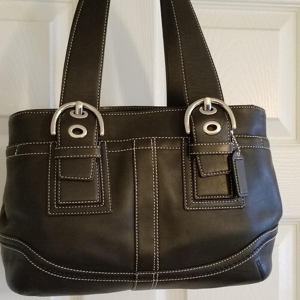 Coach Black Leather Nickel Soho Tote Carryall Bag